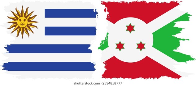 Conexión de banderas grunge de Burundi y Uruguay, Vector