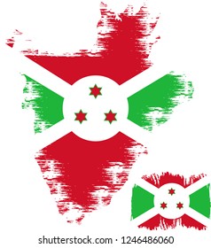 Burundi vector grunge brush stroke with  national flag and contour map. 
