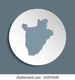 Burundi vector map on a paper circle. Cut out from white paper icon map of Burundi. Vector icon map of Burundi on dark background. Paper cut style country map. 