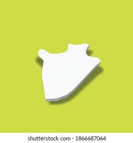 Burundi - mapa blanco de silueta 3D de la zona del país con sombra caída sobre el fondo verde. Simple ilustración vectorial plana.