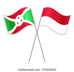 Burundian and Indonesian crossed flags. Burundi combined with Indonesia isolated on white. Language learning, international business or travel concept.