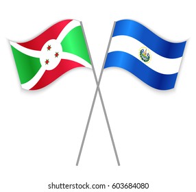 Burundian and Salvadoran crossed flags. Burundi combined with El Salvador isolated on white. Language learning, international business or travel concept.