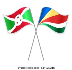 Burundian and Seychellois crossed flags. Burundi combined with Seychelles isolated on white. Language learning, international business or travel concept.