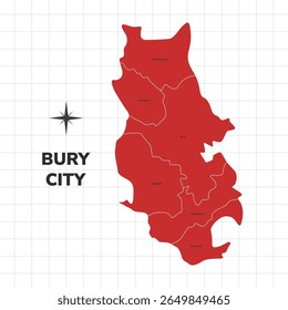 Ilustração do mapa de Bury City. Mapa da cidade em Inglaterra
