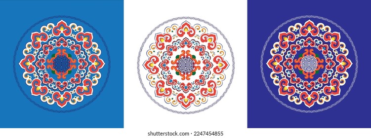 Buryad Mongolian traditional ornament vector illustration set	
