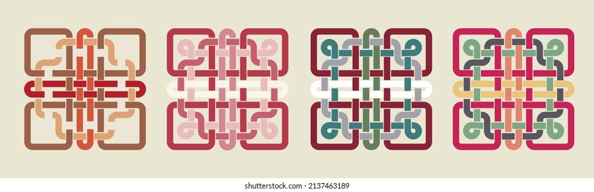 Buryat Mongolian interlaced five ribbons ornament vector illustration