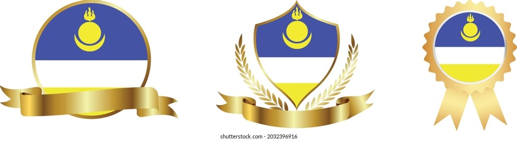 Buryatia flags. Symbols of countries map