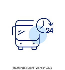 Bus and 24 hours symbol. Around the clock transportation and public transit. Pixel perfect, editable stroke icon