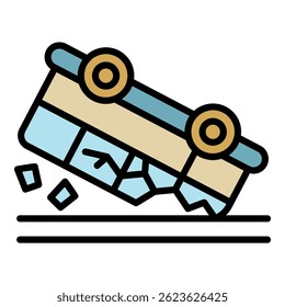 Bus accident icon. Outline bus accident vector icon color flat isolated