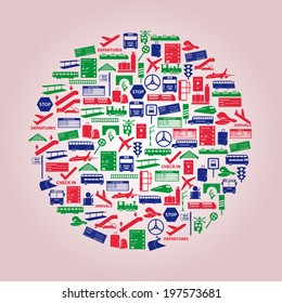 bus, airplane and train transport icons set eps10