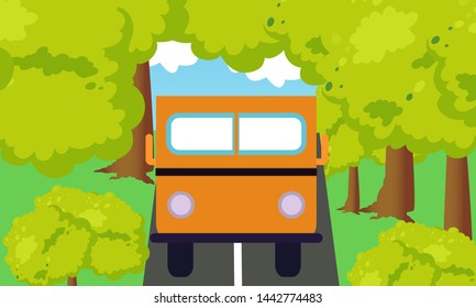 Bus arriving near the forest vector