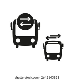 Bus arrow icon. Route direction shape. Public transport vector. Navigation sign symbol.