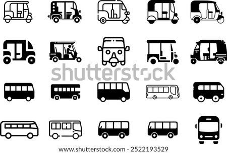 bus and Auto Rickshaw Transport Icon. Black simple thin line icon vector illustration.