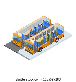 Bus or Autobus with Seats Autobus and Elements Part Isometric View Public Transport City. Vector illustration