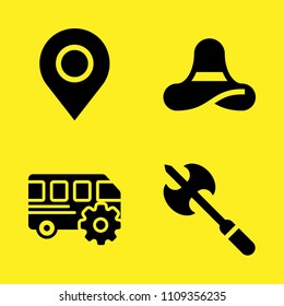 bus, axe, pamela and pin vector icon set. Sample icons set for web and graphic design