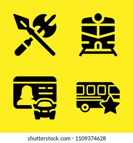 bus, axe, train and driver license vector icon set. Sample icons set for web and graphic design