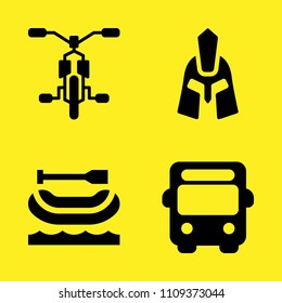 bus, bicycle, rafting and helmet vector icon set. Sample icons set for web and graphic design