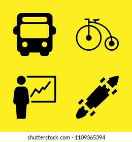 bus, bicycle, skateboard and presentation vector icon set. Sample icons set for web and graphic design