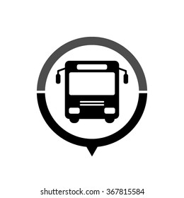 Bus - black vector icon; map pointer;  message bubble