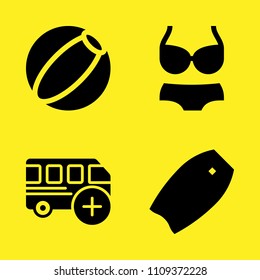bus, bodyboard, beach ball and bikini vector icon set. Sample icons set for web and graphic design