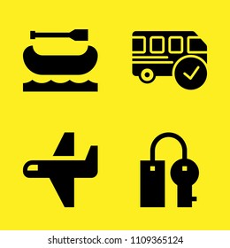 bus, canoe, key and airplane vector icon set. Sample icons set for web and graphic design