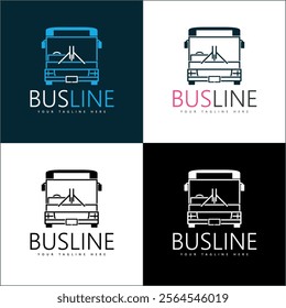 Bus car line art luxury logo set template design