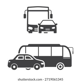Autobús y coche adelantan el icono del transporte del atasco de tráfico