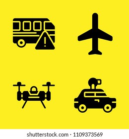 bus, car, plane and drone vector icon set. Sample icons set for web and graphic design