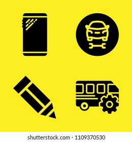 bus, car repair, pencil and smartphone vector icon set. Sample icons set for web and graphic design