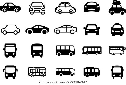 bus and Car Transport Icon. Black simple thin line icon vector illustration.