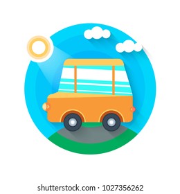 Bus cartoon style, front  view. Flat design. Vector illustration
