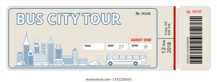 bus city tour ticket, pass road tourist travel urban trip coupon admission 