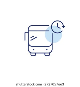 Autobús y reloj. Horarios de llegada del transporte público, planificación de rutas programadas y seguimiento. Icono de Vector de trazo perfecto y editable
