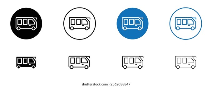 Bus coach icon set in black and blue colors