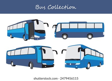 bus collection. bus in different poses. Vector illustration.