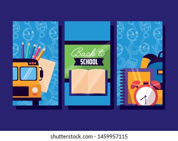 bus color pencil board clock book banners back to school