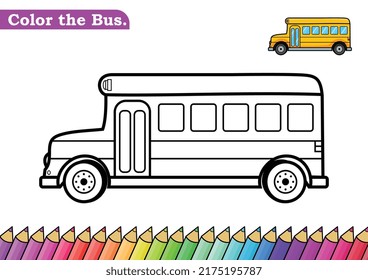 Bus coloring page. isolated coloring book. color pages for kids. School Bus isolated.
