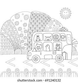 Bus coloring in zentangle style for dults.