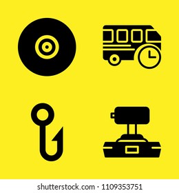 bus, compact disc, joystick and hook vector icon set. Sample icons set for web and graphic design