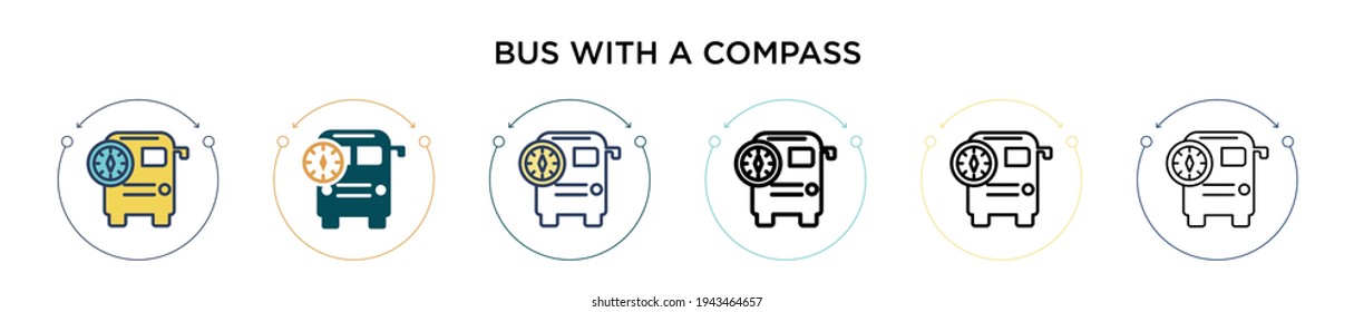 Bus with a compass icon in filled, thin line, outline and stroke style. Vector illustration of two colored and black bus with a compass vector icons designs can be used for mobile, ui, web
