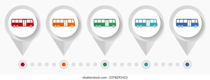 Bus concept vector icons, editable infographic template, set of colorful flat design pointers