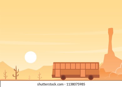 Bus in a Desert Landscape Scene