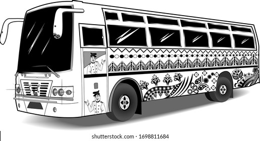 Bus design illustration of Indian style Henna design textured on bus line art design