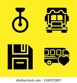 bus, diskette, truck and unicycle vector icon set. Sample icons set for web and graphic design