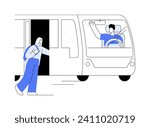 Bus driver abstract concept vector illustration. City bus driver greeting passengers, man sitting in a vehicle, urban transportation services, public transport stop abstract metaphor.