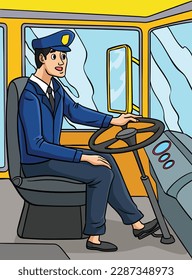 Bus Driver Colored Cartoon Illustration