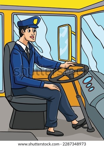 Bus Driver Colored Cartoon Illustration