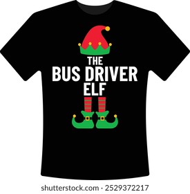 The Bus Driver Elf Christmas T-Shirt Design Matching Family Holiday Elf Christmas Graphic