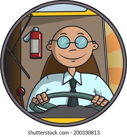 The bus driver in glasses on the workplace