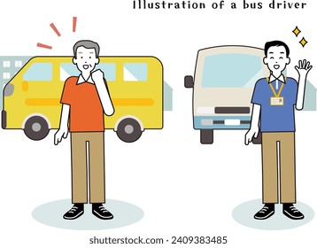 Bus driver illustration set with outline.  The background is transparent.